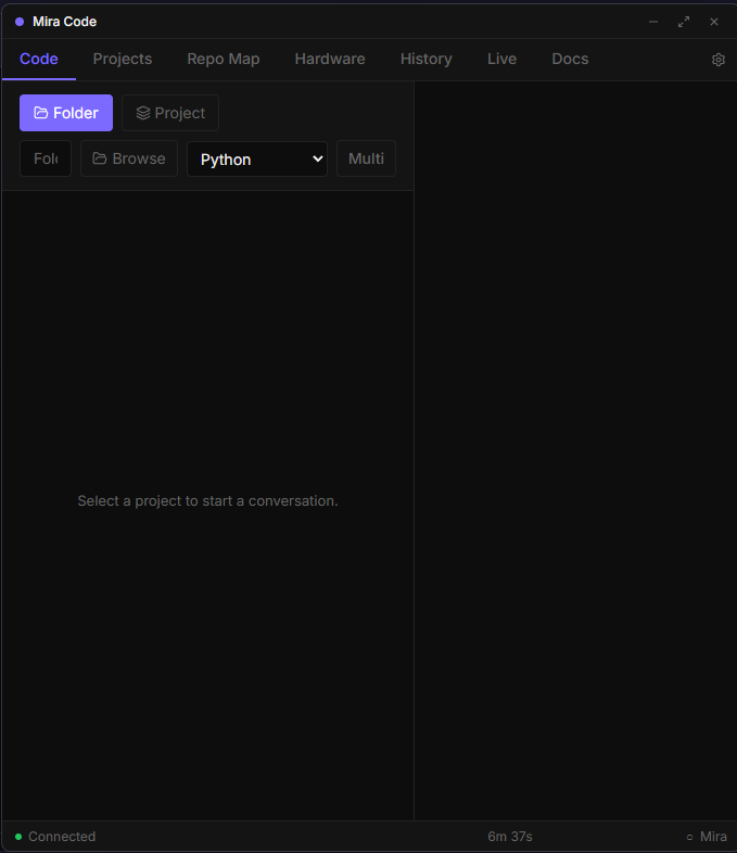 Mira Code main interface